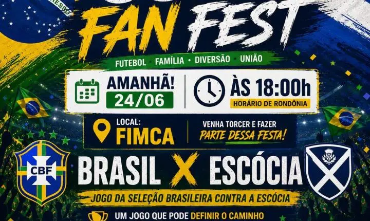 Brasil x Escócia promete lotar Copa Fan Fest nesta quarta-feira e mobiliza torcedores em Porto Velho.