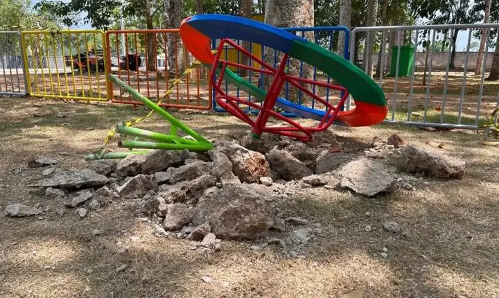 Brinquedos danificados e pichações surgem no Parque Circuito logo após revitalização